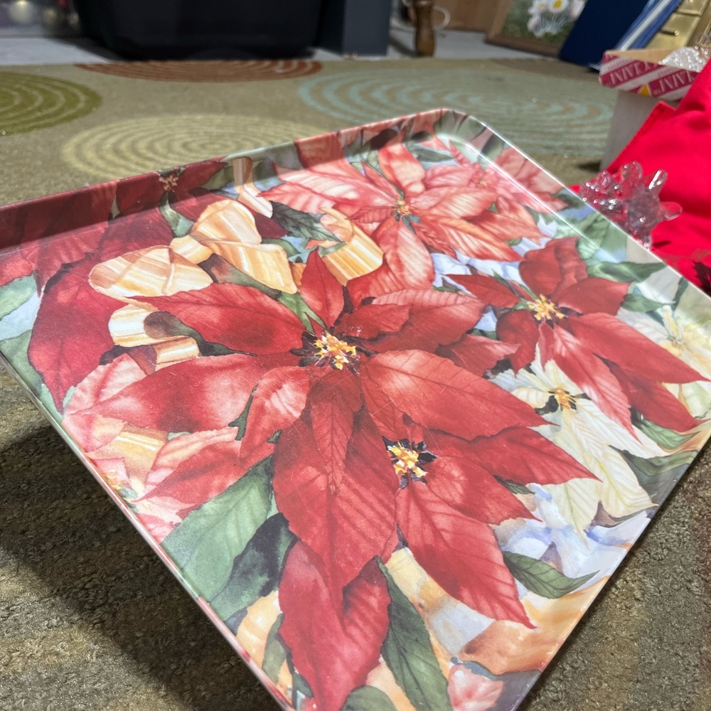 Festive Red Poinsettia Holiday Tray